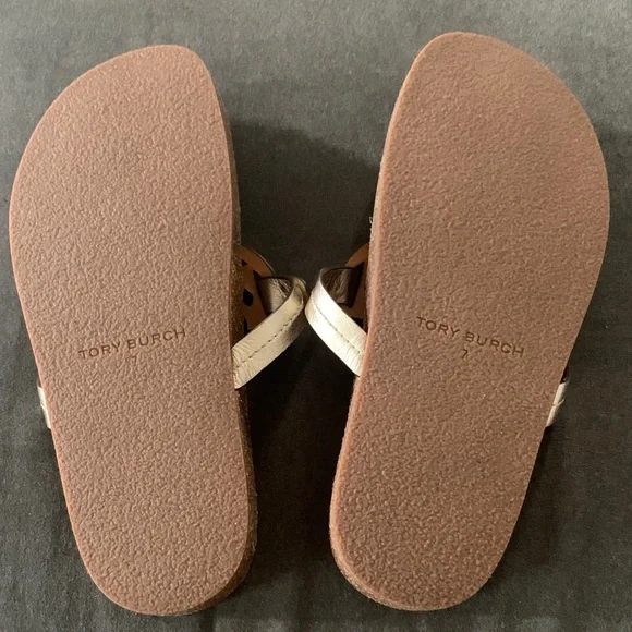 Tory Burch Miller Cloud sandals with Mettalic Gold and Tan. - Picture 3 of 12